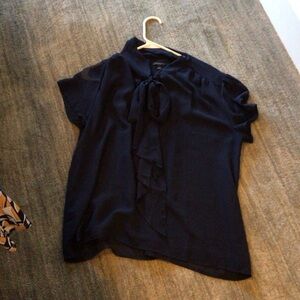 Ann Taylor flutter sleeve semi-sheer top with self tie bow